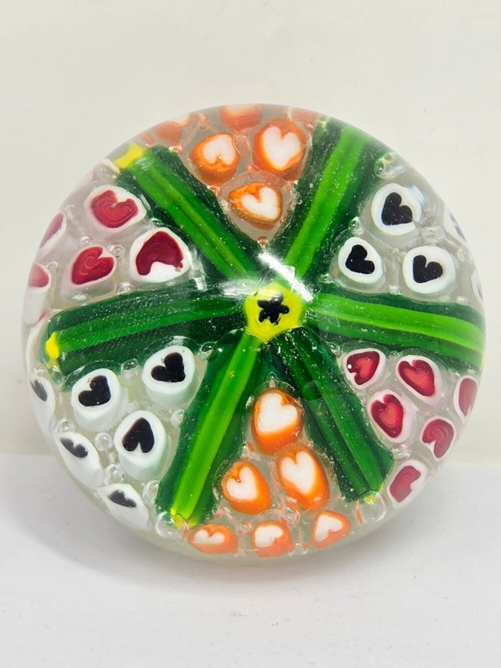 Handcrafted Glass Paperweight With Heart & Flower Design - 2.5 Inches Diameter